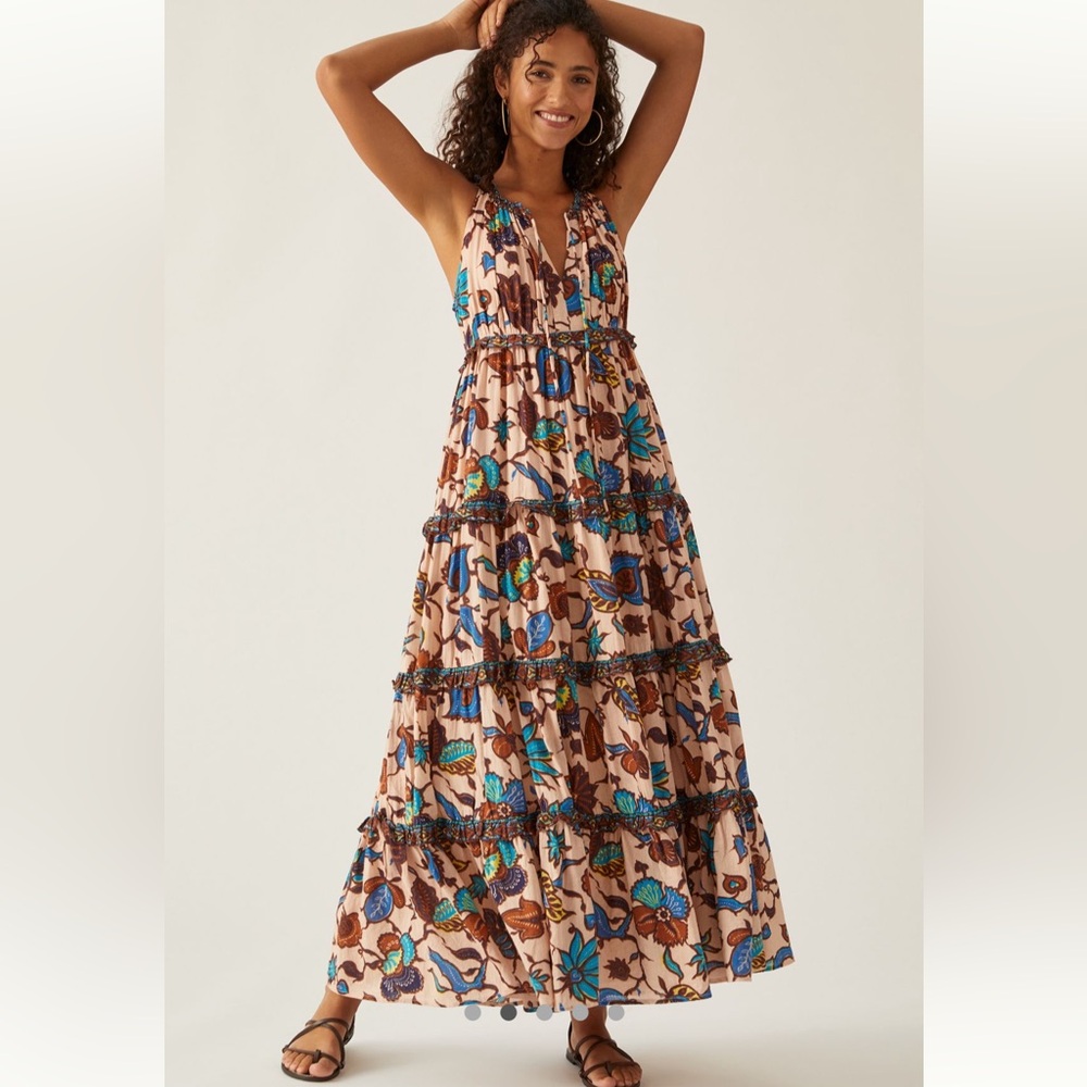 Anthropologie Floral Maxi Dress - Brown and Blue
